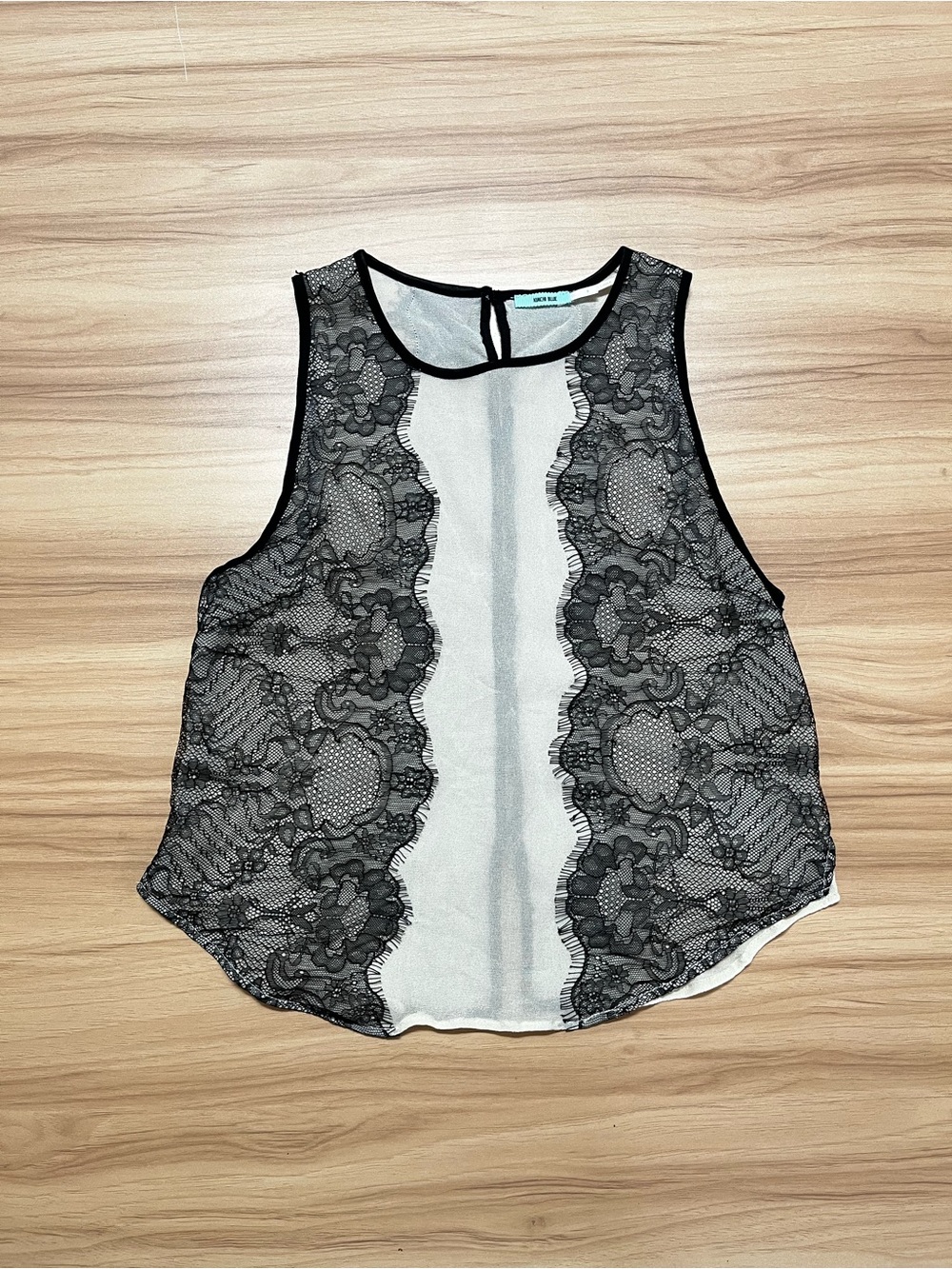 Kimchi Blue Black Lace Ivory Sheer Sleeveless Blouse